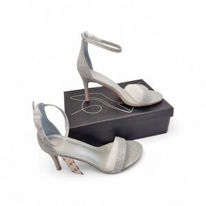 Qonetic Women's Silver Glitter Ankle Strap High Heels Stiletto Sandals Size 9.5